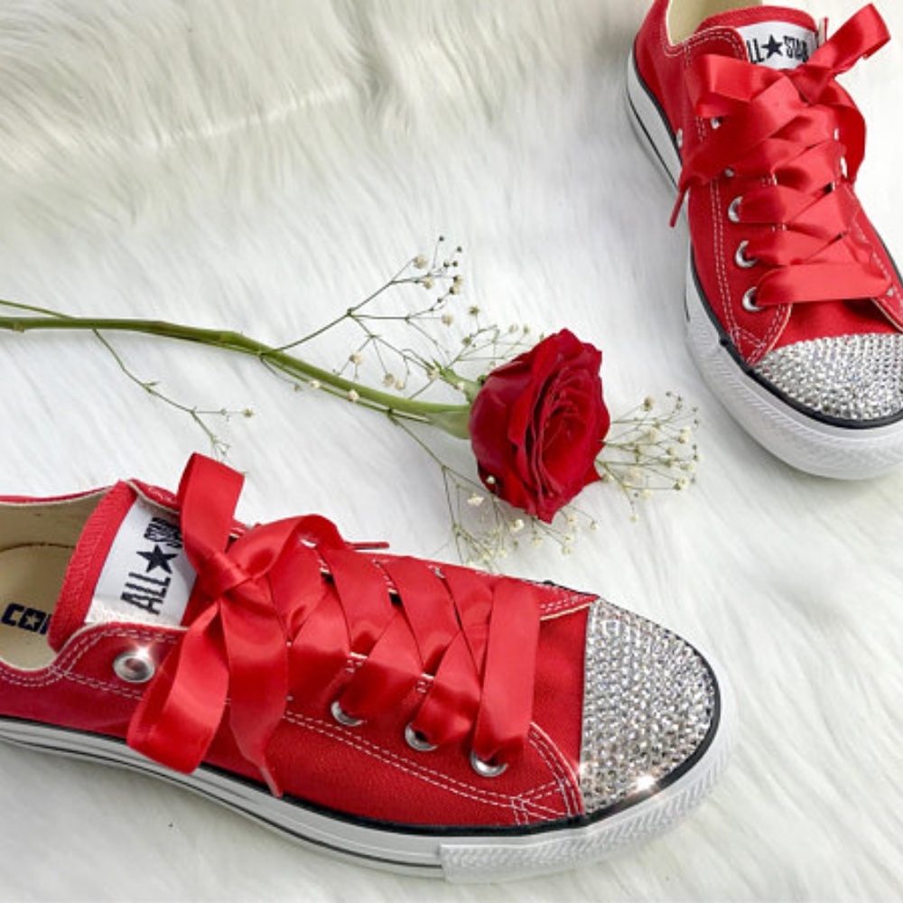 Women’s Custom Red Swarovski Bling Converse